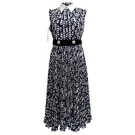 Vestido midi sem mangas com estampa geométrica e cinto em poliéster azul marinho da Prada Azul Azul marinho
