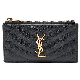 Yves Saint Laurent Estuche para tarjetas de cuero acolchado Monogram Saint Laurent Negro