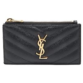Yves Saint Laurent Étui à cartes en cuir matelassé Monogram Saint Laurent Noir