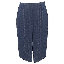 Roland Mouret Woven-Effect Midi Pencil Skirt in Navy Blue Polyester Blue Navy blue