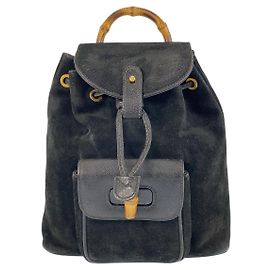 Gucci Suede Bamboo Backpack Black Gold Black