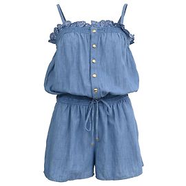 Céline Celine Smocked Jumpsuit in Light Blue Denim Blue Light blue