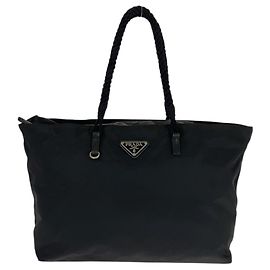 Prada Nylon Tessuto Triangle Logo Tote Bag Black