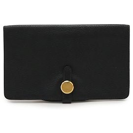 Hermès Hermes Dogon MM Bifold Long Wallet Black Leather Black