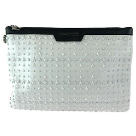 Jimmy Choo Leather Star Studs Clutch Bag White