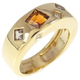 Autre Marque-Luziada Au750 Yellow Gold Citrine Quartz Diamond Ring-Golden