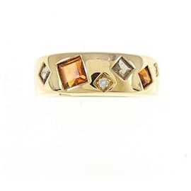 Autre Marque-Luziada Au750 Yellow Gold Citrine Quartz Diamond Ring-Golden
