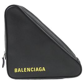 Balenciaga Triangle Pochette Calf Shoulder Bag Black Yellow