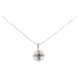 Autre Marque Colar de pérolas Akoya com safira e diamante Au750 Prata