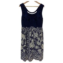 Autre Marque Leinen-Spitzenkleid VIVIENNE TAM Weiß Blau Marineblau