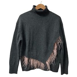 Autre Marque LE CIEL BLEU Feather Knit Turtleneck Pullover Brown Pink