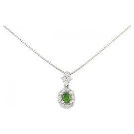 Autre Marque Diamant-Halskette mit Demantoid-Granat Pt900 Pt850 Silber
