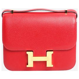 Hermès Bolsa Constance 18 vermelha em couro Epsom Vermelho
