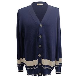 Strickjacke aus navyblauer Baumwolle mit Knöpfen von Brunello Cucinelli Blau Marineblau