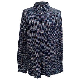 Camicia button-down a maniche lunghe in cotone multicolore con stampa a zigzag lavorata a maglia Missoni Multicolore