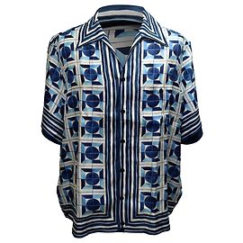 Button-Down-Hemd aus blauer Seide mit Majolica-Druck von Dolce & Gabbana Blau