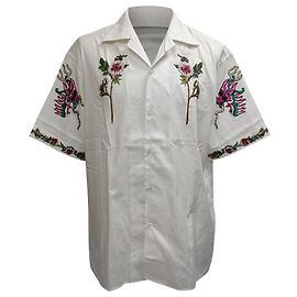 Camisa de botones de algodón blanco bordada con flores Gucci Blanco Crudo