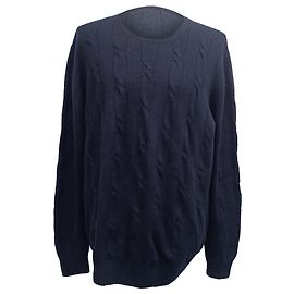Loro Piana Rundhals-Pullover aus marineblauem Kaschmir mit Kabelstrick Blau Marineblau