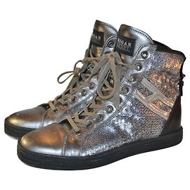 Hogan sneakers leather and sequins silvery 37.5 IT Silvery