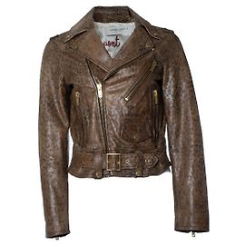Golden Goose, leopard print leather biker jacket Brown