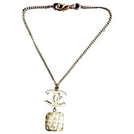 Chanel CC Bracelet with Tweed Medallion Eggshell