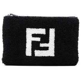 Fendi Black Shearling FF Flat Pouch Black