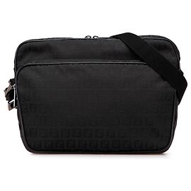 Fendi Schwarze Zucchino Canvas Umhängetasche Schwarz