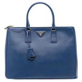 Prada Gran Tote Galleria Doble Cierre en Saffiano Lux Azul Azul