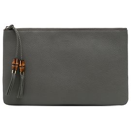 Clutch de couro de bezerro cinza com tassel de bambu Gucci Marrom