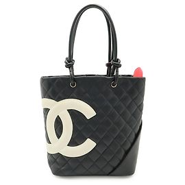 CHANEL Cambon Medium Schultertasche Schwarz Weiß
