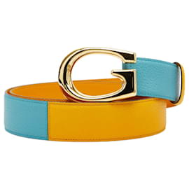Gucci-Cinto de couro com fivela G da Gucci-Azul,Amarelo