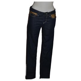 Vaqueros Just Cavalli Azules de Denim con Aplicaciones Doradas Talla 42 Azul Dorado