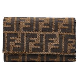 Billetera plegable Fendi Zucca Castaño Negro