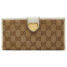 Gucci GG Canvas Double Hook Long Wallet White Beige