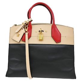 Louis Vuitton City Steamer Handbag Leather MM Black
