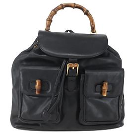 Gucci Vintage Bamboo Backpack Leather Black
