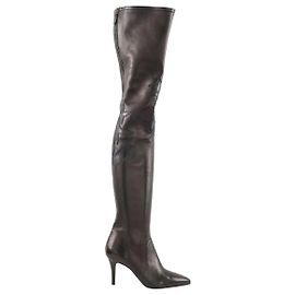 Chanel Black leather western boots Black