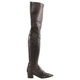 Chanel Black leather boots Black