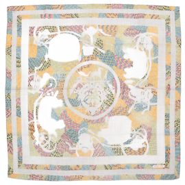 Hermès Lenço Carré 90 "MARBLE EX-LIBRIS" em cashmere e seda multicolorido Cinza