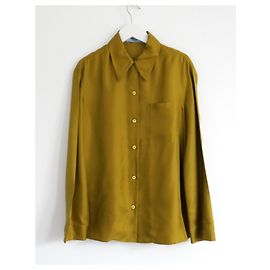 Camisa de seda verde chartreuse Prada Otoño 2015 Verde Verde oliva