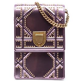 Dior Diorama Vertical em Couro de Bezerro Metálico Rosa com Estampas Rosa Dourado