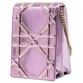 Dior-Dior Pink Metallic Studded Calfskin Vertical Diorama-Pink,Golden