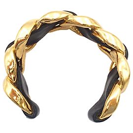 Pulseira de corrente trançada em couro banhada a ouro da Chanel Dourado