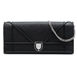 Dior-Dior Black Grained Calfskin Diorama Pochette Clutch-Black