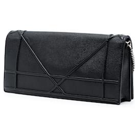 Dior-Dior Black Grained Calfskin Diorama Pochette Clutch-Black