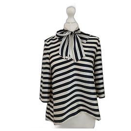 Liu.Jo Striped Blouse with Tie Knot Collar Black White Black White
