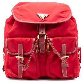 Prada Red Saffiano Trimmed Tessuto Backpack Red