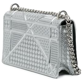 Dior-Dior Silver Mini Metallic Patent Microcannage Diorama Flap-Silvery