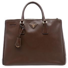 Prada Brown Large Saffiano Lux Galleria Double Zip Tote Brown Dark brown