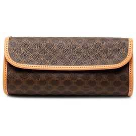 Céline Celine Brown Macadam Coated Canvas Clutch Brown
